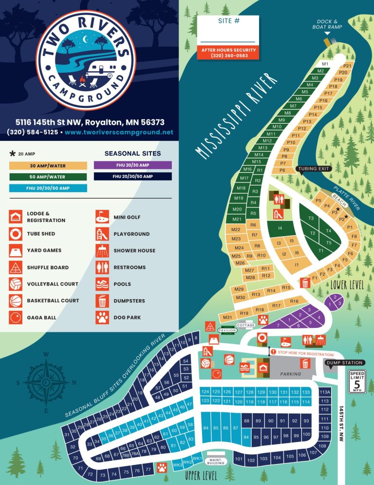 RV Park Map of Two Rivers Campground in Royalton, Minnesota